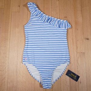 Polo Ralph Lauren Striped One Shoulder One Piece Swimsuit Size 10 Brand New